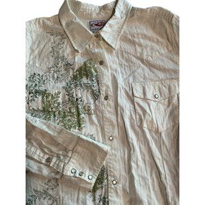 Roper Men's White Wester Style‎ Shirt green design Size 3X